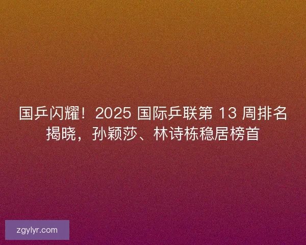 国乒闪耀！2025 国际乒联第 13 周排名揭晓，孙颖莎、林诗栋稳居榜首